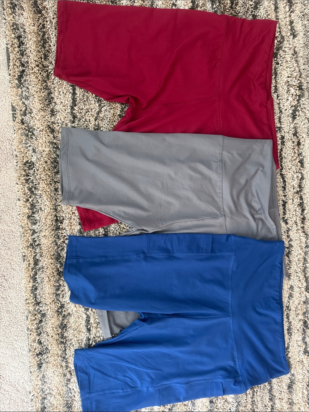 Three-Pack Active Shorts — Burgundy, Royal Blue, Gray - Picture 2 of 3